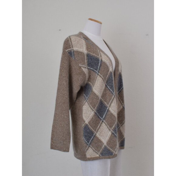 IMPERFECT Vintage 80s/90s Argyle Silk‎ Blend SEGUE Cardigan size L - Picture 2 of 10